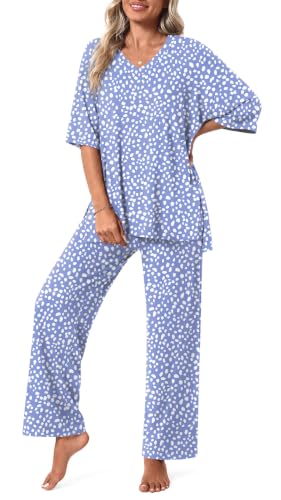 Aodemo Lounge Sets for Women 2 Piece Pjs Fall Pajamas Postpartum Outfits - color: Spotted Blue, size: XX-Large