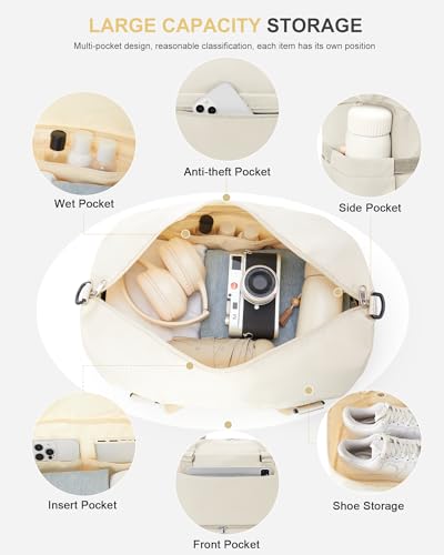 Weekender Bags for Women, Carry On Travel Duffle Bag with Shoe Compartment - color: A- Beige