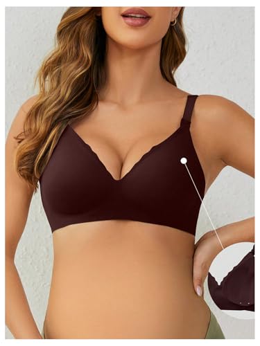 OYOANGLE Women's Maternity Nursing Bra Wireless Push Up Breastfeeding Bras - color: Brown, size: Small