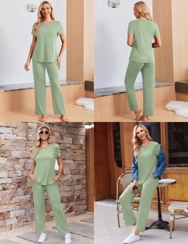 Ekouaer 3 Piece Maternity Nursing Pajamas Set Short Sleeve Breastfeeding Pjs - color: Light Green, size: Medium