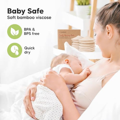 Organic Nursing Pads, 14 Washable Breast Pads,Wash Bag (Bare Beige, M 4.6") - color: Bare Beige, size: 14pk, M 4.6"