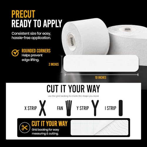 Bighorn Athletics Precut Kinesiology Tape with Tin, 40 Strips 2"×10", White - color: White