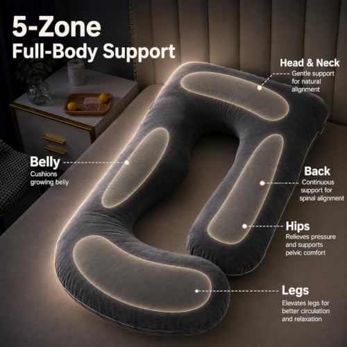 ALLOPERA U Shape Pregnancy Pillow - Full Body Maternity Pillow for Sleeping - color: Black-grey