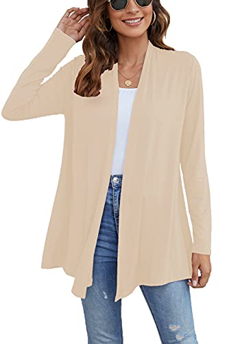 Ladlop Women's Lightweight Open Front Cardigans Long Sleeve Casual Soft Drape Fall Cardigan - color: Beige, size: Small