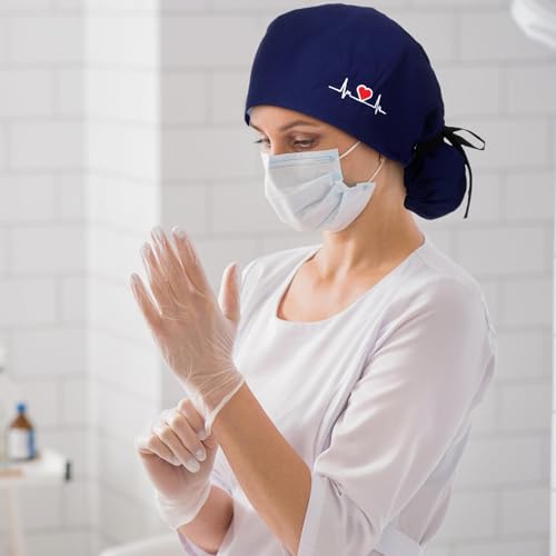 Honoson 6 Pcs Scrub Caps Women with Buttons - color: Heart Color, style: Classic