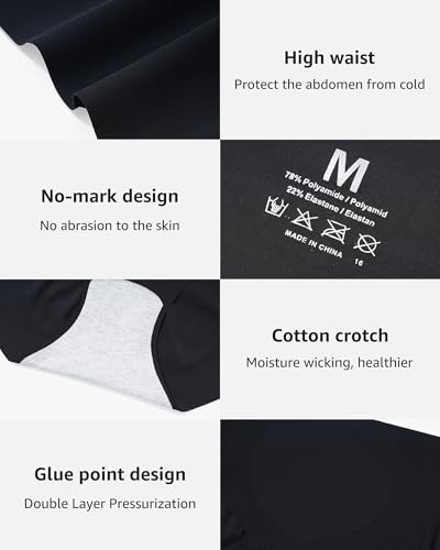 LEVAO Seamless High Waisted Underwear for Women No Show Full Coverage Briefs Stretchy Invisible Panties Pack of 6 - color: 6 Pack-black, size: Medium