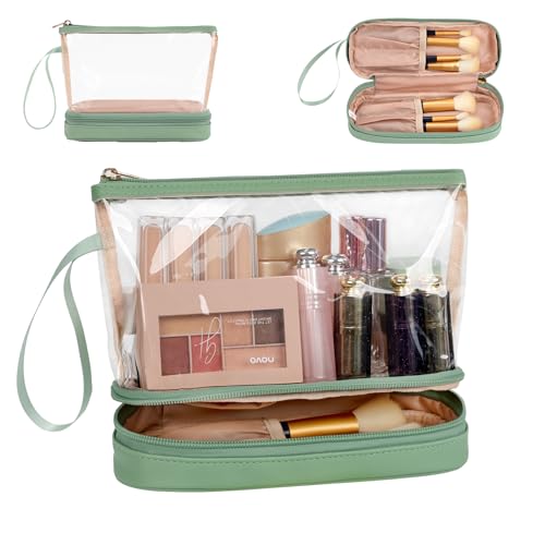 Clear Makeup Bag with Brushes Compartment Travel TSA Approved Toiletry Bag - color: 08-green clear
