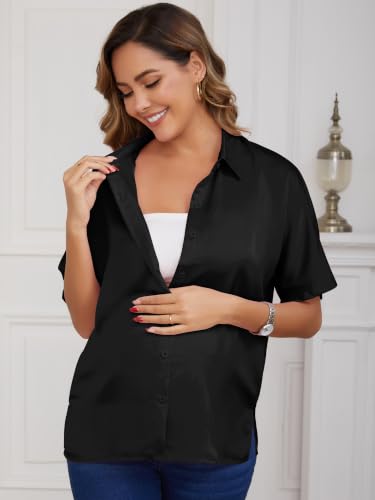 Maternity Shirts Button Down Work Business - color: Black, size: Large