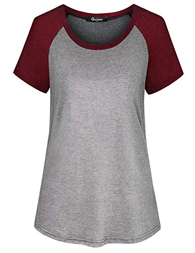 Quinee Womens Short Sleeve Maternity Nursing Tops Raglan Breastfeeding Shirts - color: Wine, size: Small