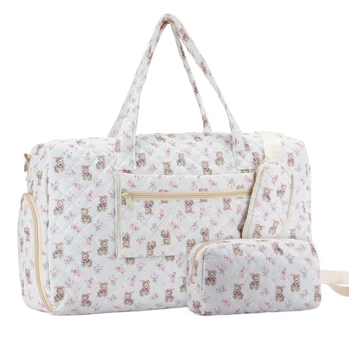 Bunny Quilted Duffle Bag with Shoe Compartment and Toiletry Pouch - color: Bunny