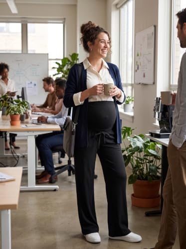 BLENCOT Maternity Pants Over Belly Wide Leg Pregnancy Casual Sweatpants - color: Black, size: Medium