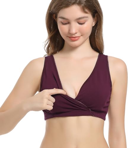 CAKYE 3 Pack Cotton Maternity Nursing Bras Breastfeeding Sleep Bralette - color: A-black+nude+burgundy/3pcs, size: X-Large