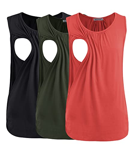 Smallshow Women's Maternity Nursing Tank Tops Breastfeeding Clothes 3-Pack - color: Army Green-black-orange(3 Packs), size: Medium