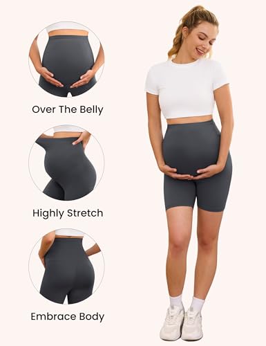 VALANDY Creamlush 4 Pack Comfy Maternity Biker Shorts Over the Belly 5" - color: 4 Packs - Black/Dark Grey/Navy Blue/Wine Red, size: X-Large