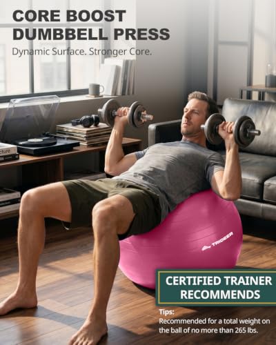 Trideer Yoga Ball for Exercise, Pregnancy, Exercise Ball, Pump Included - color: Pink, size: L(23-26ines/58-65cm)