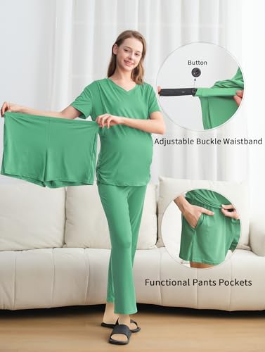 DANSHOW Maternity Nursing Pajama Set Postpartum Lounge PJS - color: Grass Green, size: XX-Large