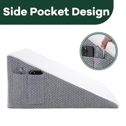 HOMBYS Bed Wedge Pillow Cover Bed Wedge Pillowcase with Side Pocket & Zipper-Soft, Breathable, Removable & Machine Washable-Cover Only, (25"x25"x8")