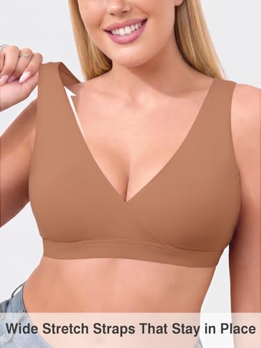 Nursing Bra for Breastfeeding Wireless V Neck Sleep Bra - color: Coffee, size: X-Small