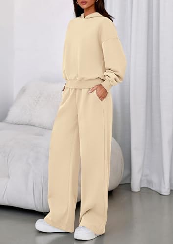 PRETTYGARDEN 2 Piece Lounge Sets for Women Matching Sweatsuits - color: Beige, size: Medium