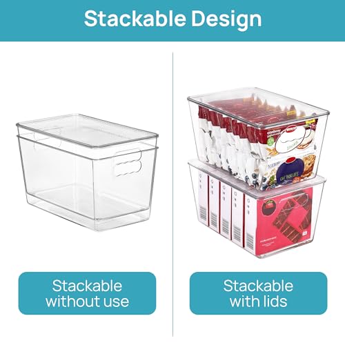 Vtopmart 6 Pack Clear Stackable Storage Bins with Lids and Handles, Large - size: L( 11"L x 7.5"W x 6"H)