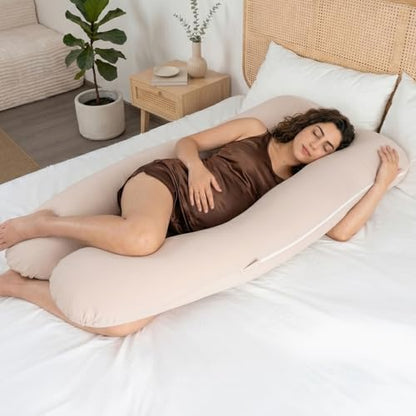 QUEEN ROSE Pregnancy Pillow, U Shaped Cotton Maternity Body Pillow, Ivory - color: Ivory