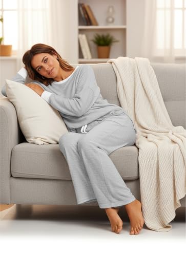 Lounge Sets for Women 2 Piece Outfits Comfy Sweat Track Suits Matching Set - color: B-grey, size: Large