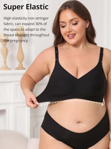 Jelly Support Wireless Nursing Bra V Neck Front Easy Open Clips Maternity Breastfeeding Bralette - color: Black, size: X-Large
