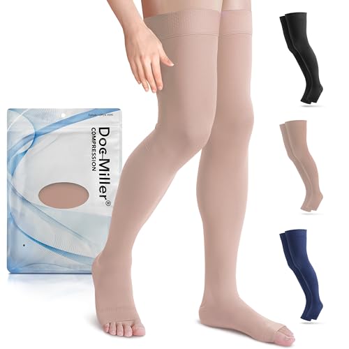 Doc Miller Thigh High Open Toe Compression Stockings 15-20mmHg - color: Beige, size: XX-Large