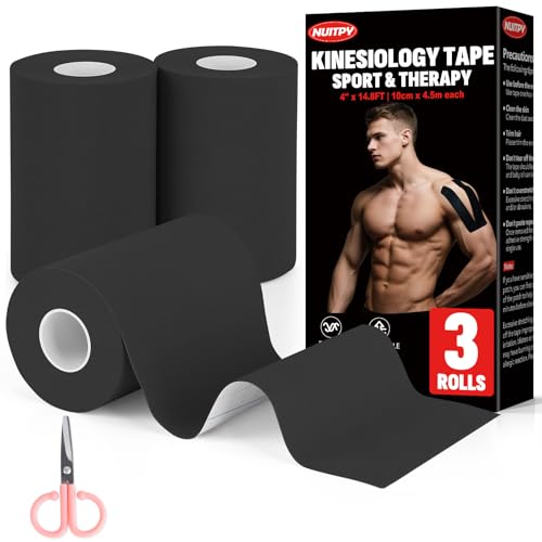 3 Rolls Black Kinesiology Tape, 4 inch x 14.8 Feet Kinetic Tape - color: Black