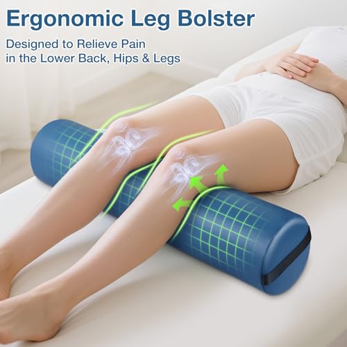 26 x 6 In Full Round Massage Bolster, PU Leather Bolster with Strap Handle - color: 6" Full Round - Blue