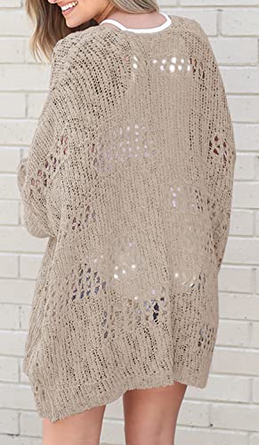 Ermonn Womens Crochet Cardigan Sweater Kimonos Boho Solid Color Oversized Spring Open Front Outwear - color: Apricot, size: Large
