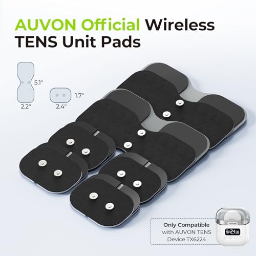 AUVON Wireless TENS Unit Electrode Pads 12 Pcs, 2 Sizes, Latex-Free - color: Black