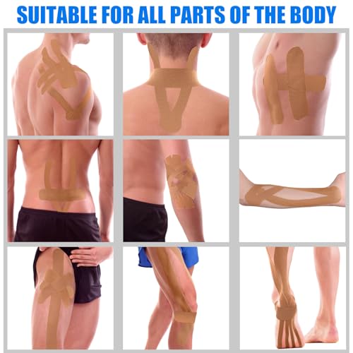 4" x 5.5 yd Kinesiology Tape, Elastic Athletic Support Tape - color: Beige-6 Pack