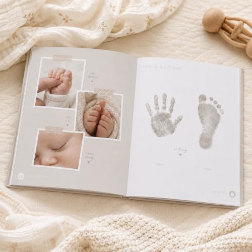 Pearhead Gray Linen Hello Baby Memory Book, Includes Clean-Touch Ink Pad - color: Gray Linen Baby Book