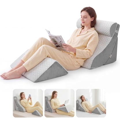 4PCS Wedge Pillow,Adjustable Support Pillow for Pain Free Recovery - color: Gray + Light Gray