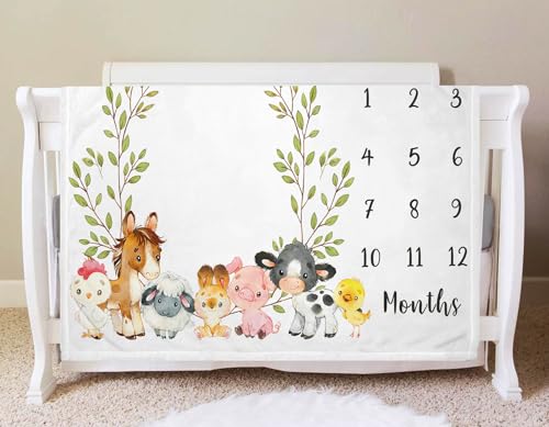 Farm Animals Milestone Blanket, Farm Baby Growth Chart Monthly Blanket