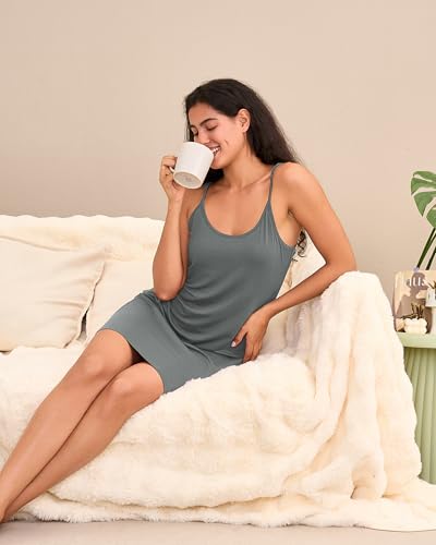 BAMBOO COOL Nightgowns for Women Adjustable Spaghetti Strap Chemise - color: Grey, size: X-Large