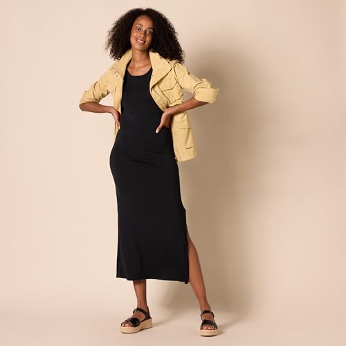 Amazon Essentials Women's Jersey Standard-Fit Short-Sleeve Crewneck Side Slit Maxi Dress - color: Black, size: Medium