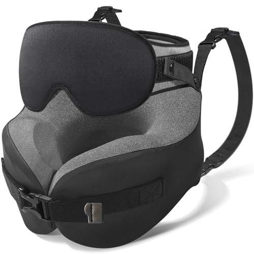 YFONG Travel Pillow with Head Support & Sleep Mask for Long Flights, Black - color: Black