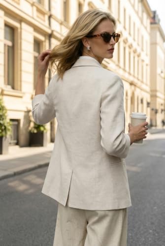 IDEALSANXUN Linen Blazer Women 3/4 Sleeve Lightweight Spring Summer Blazer Jackets - color: 1-beige, size: Large