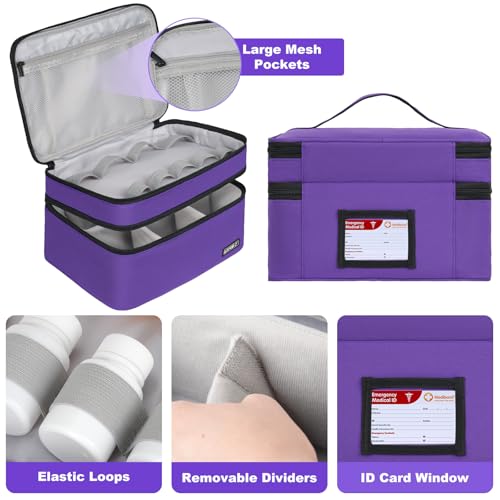 LEFOR·Z Medicine Storage Bag,Double Layers Pill Bottle Organizer Bag Empty - color: Purple