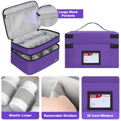 LEFOR·Z Medicine Storage Bag,Double Layers Pill Bottle Organizer Bag Empty - color: Purple