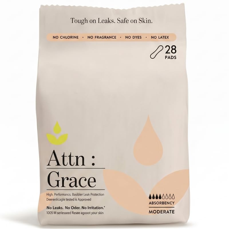 Attn: Grace Moderate Incontinence Pads for Women - Plant-Based, 28 Count - size: 1 Pack - Moderate Pads