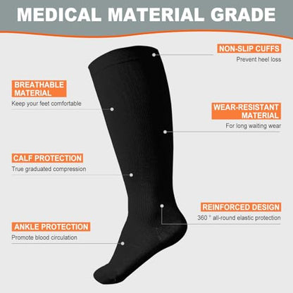 Plus Size Compression Socks: Wide Calf for Women Men 20-30 mmHg - color: Black, size: 5X-Large