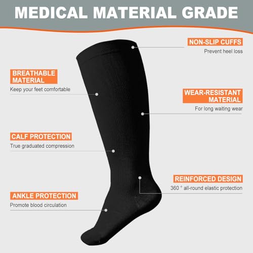 Plus Size Compression Socks: Wide Calf for Women Men 20-30 mmHg - color: Black, size: XX-Large