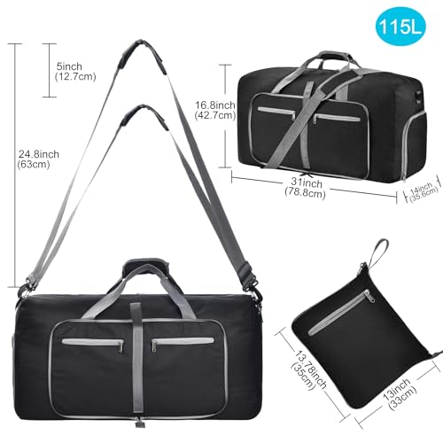 Felipe Varela Foldable Duffle Bag for Travel Weekend Overnight Gym Camping - color: A Black, size: 150L