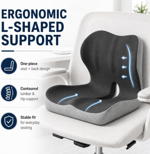 Orthopedic Cushion Seat Cushion,L-Shaped Lumbar Support,Breathable,Design for Office Chair,Car,Wheelchair Ergonomic Non Slip MemoryFoam Seat Skin with Back Support (Pink pro) - color: Pink Pro