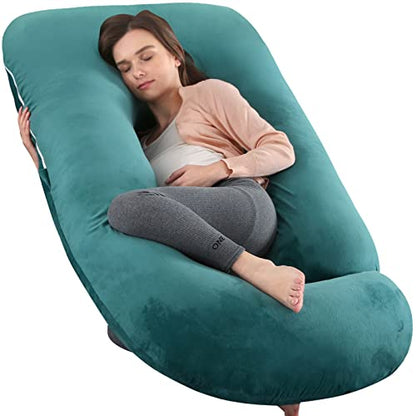 Elover U Shaped Pregnancy Pillow,Full Body Maternity Support - color: Velvet-dark Green
