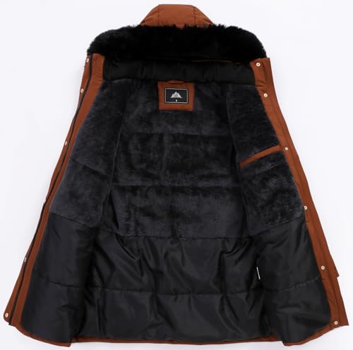 MOERDENG Women's Long Winter Down Coat Thicken Fleece Lined Puffer Jacket - color: Brown, size: X-Large
