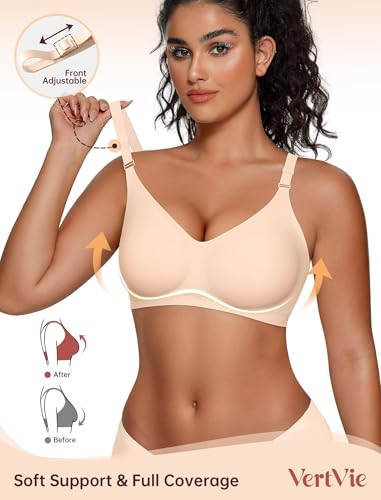Vertvie Jelly Bra No Underwire Seamless Push Up Full Coverage - color: Nude, size: Small